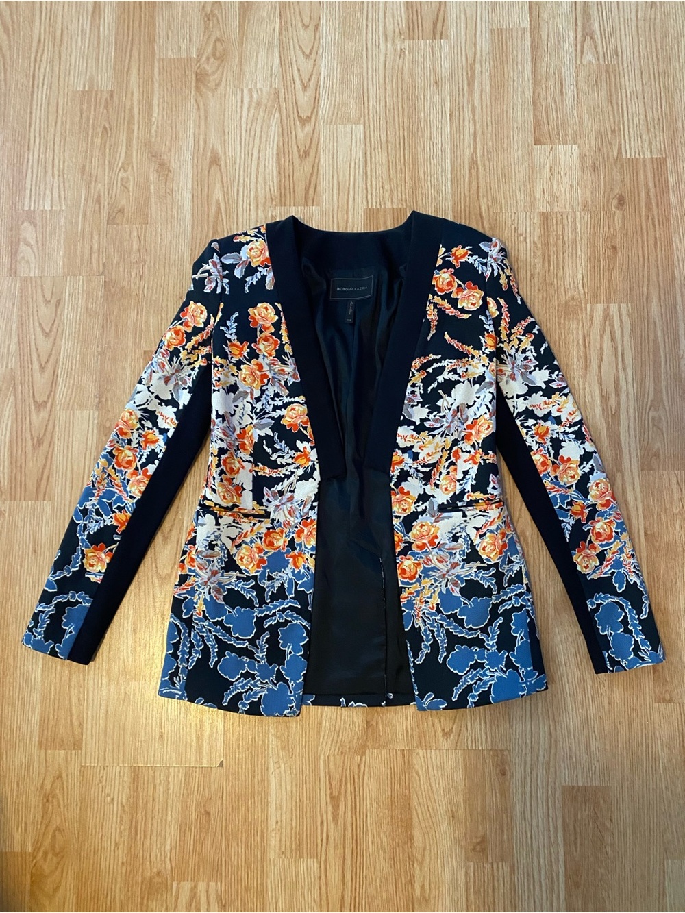 BCBGMaxAzria Black Floral Open-Front Blazer